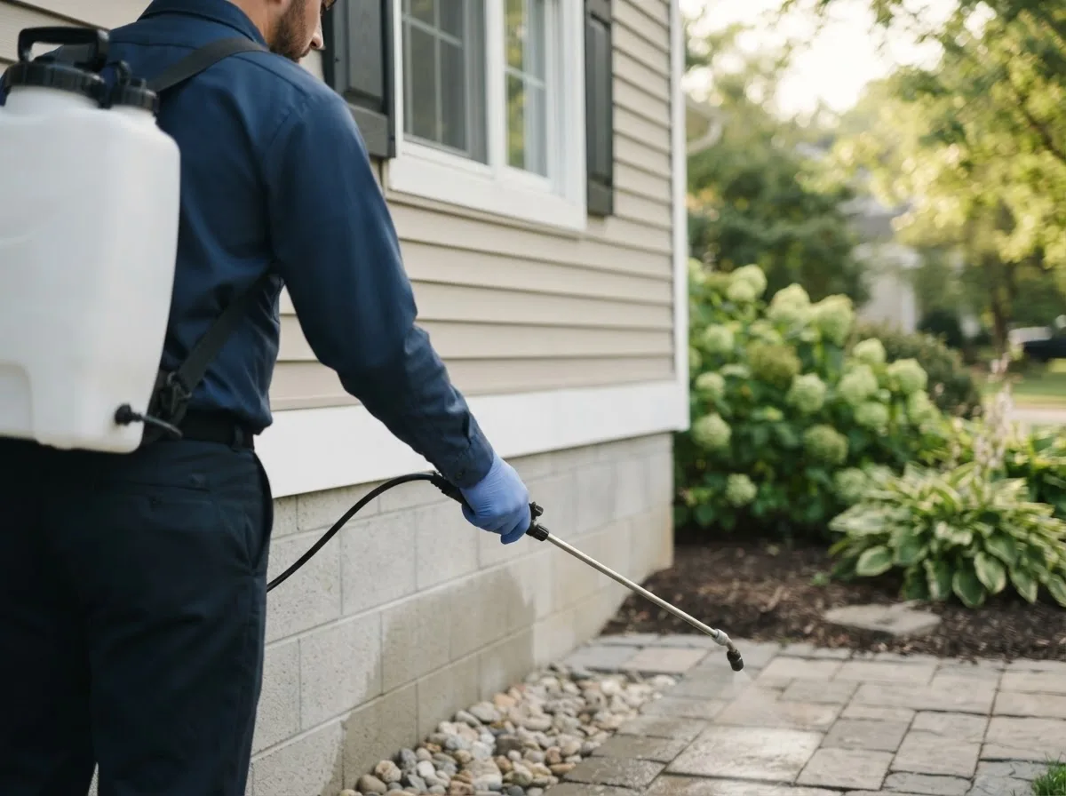 Pest control technician inspecting a home in Graymont, IL